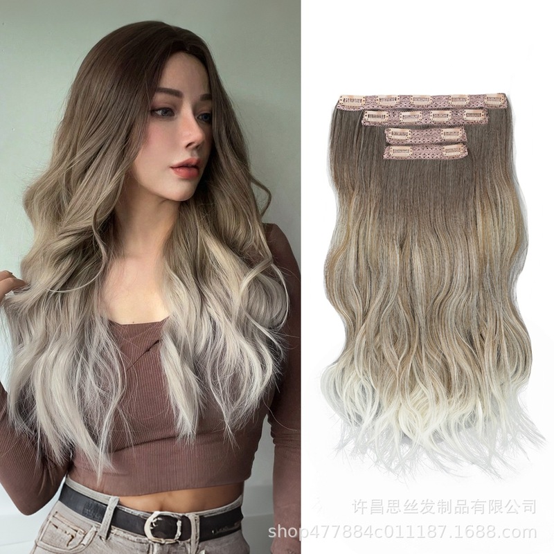跨境假发 化纤渐变染色接发片合成四件套卡子发假发 Clip in Hair|undefined