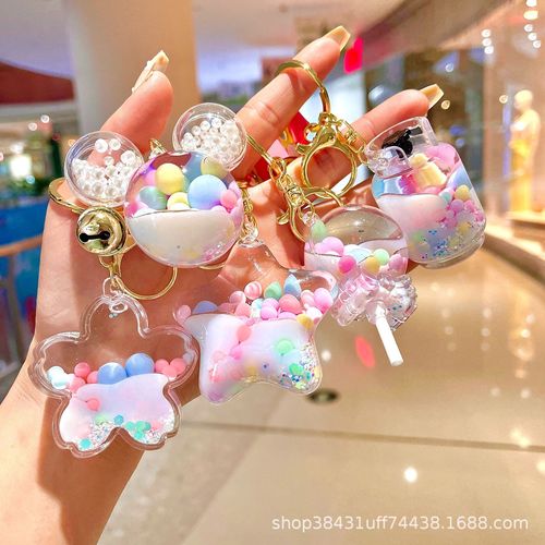 Luminous oil quicksand bottle can astronaut small gift lollipop bubble bead drift bottle key chain pendant
