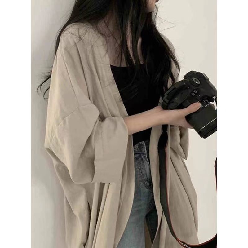Cotton Linen Cotton Jacket Autumn Thin Shirt Loose Slimming Mid-length Korean-style Sunscreen All-match Top Women's Shirt
