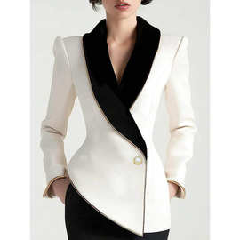 A 15708 Pearl button slim fit blazer 珍珠纽扣修身西装外套