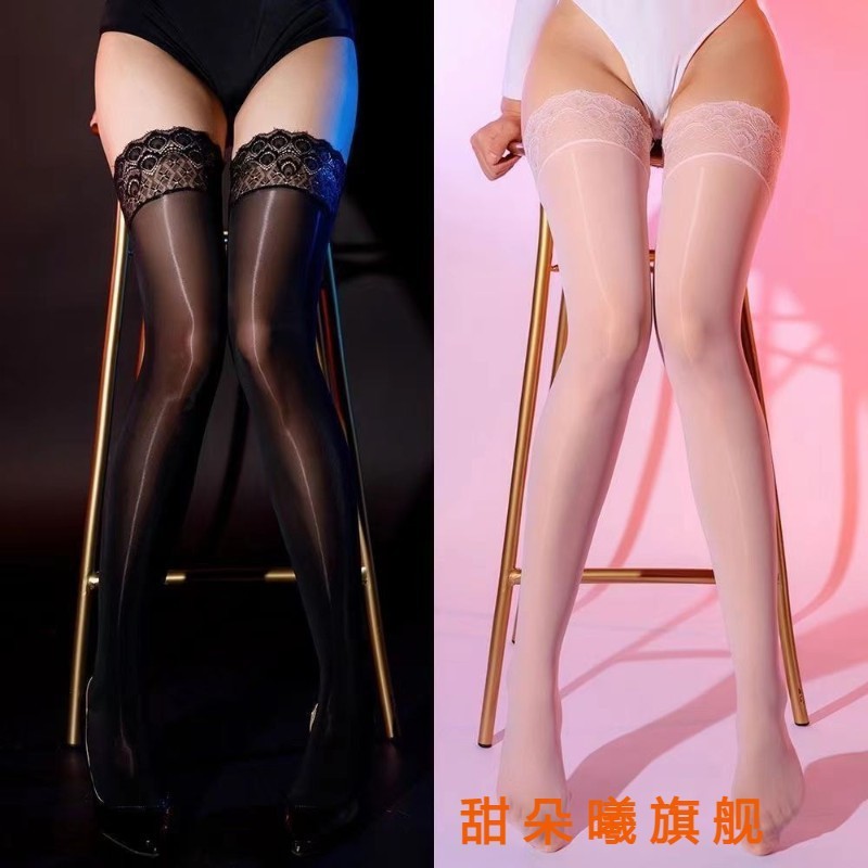 滑り止め孔雀柄912針薄手8D馬油ソックス ロング丈ニーハイソックス オイル光沢ソックス 純情系風鬼Sy|undefined