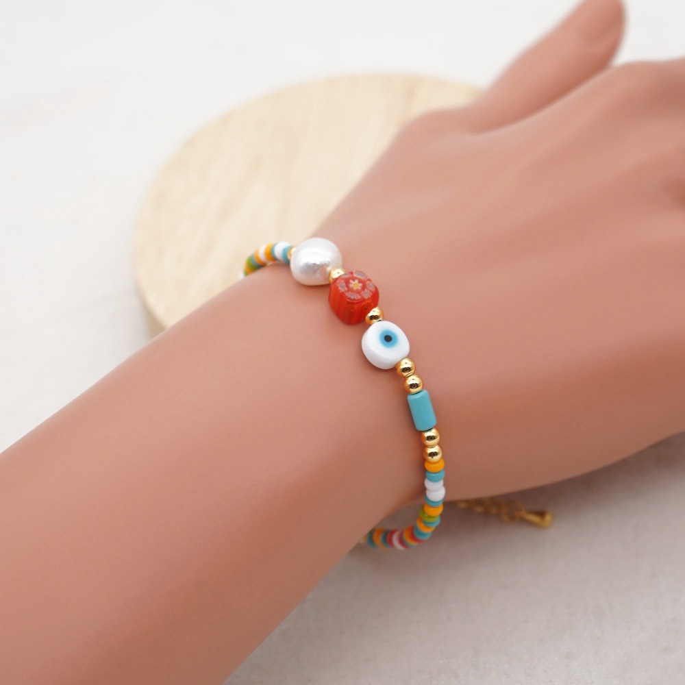 New Ethnic Color Crystal Beaded Czech Beads Natural Freshwater Pearl Bracelet display picture 2