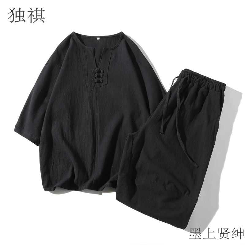 Men's tang suit linen loose shirt short