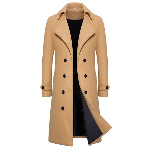 【M-4XL】Cross-border  Autumn/Winter Long Double-breasted Windbreaker Men's Woolen Coat Slim Wool Coat for Men