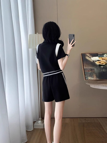 Summer New Style Elegant Fashion Loose Slimming Zipper Design Short Sleeve T-Shirt Wide Leg Shorts Two-Piece Set Women