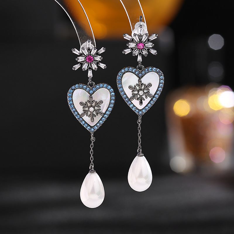 Elegant long earrings for face sculpting with tassels heart shaped…