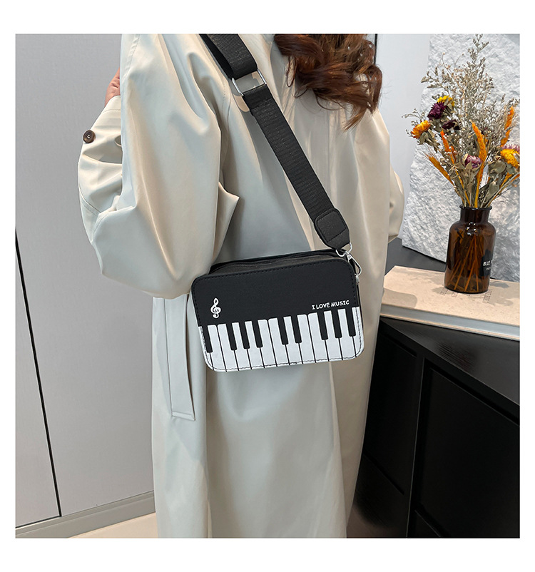 178g Weight Zipper Closure Type Sling Strap Strap Type Crossbody Bag Bags Type Casual, Shopping Occasion Pu Leather Material Piano, Notes Pattern All Seasons Season Women's Gender Cute Style Square Shape Women's Pu Leather Piano Notes Cute Square Zipper Crossbody Bag 1