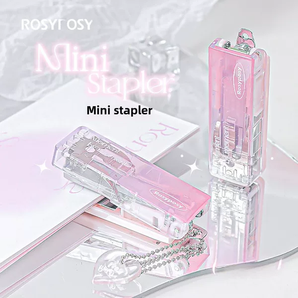 RosyPosy Soft Set Clear Stapler Girl Heart Gradient Mini Stapler Data Storage Stapler