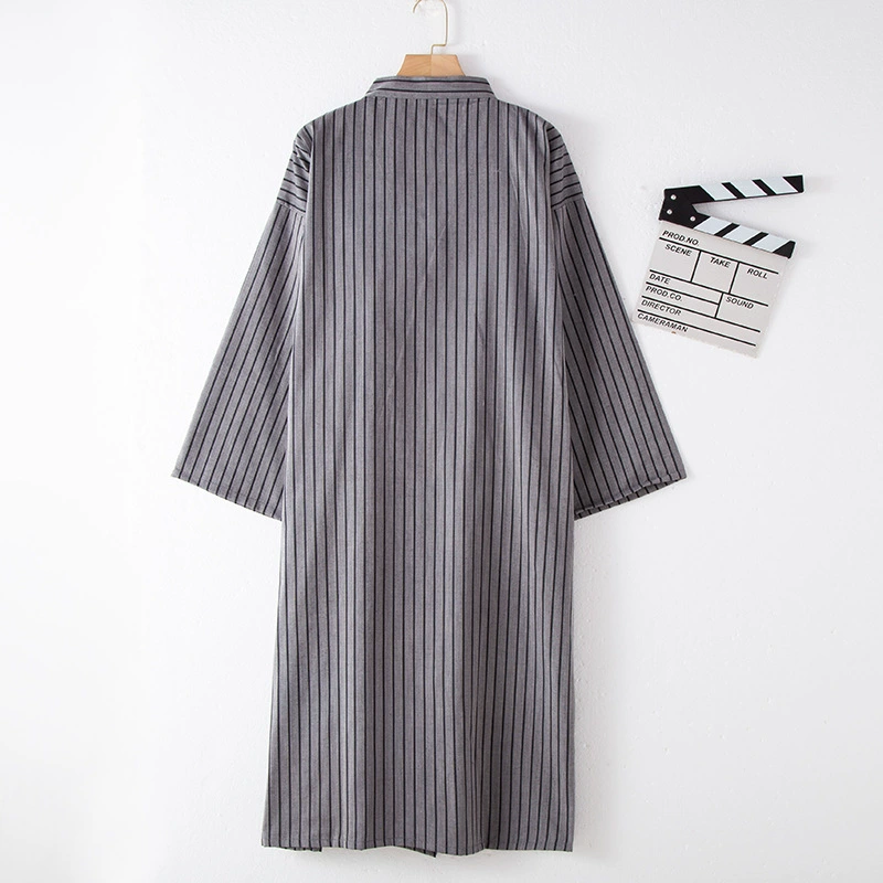 Japanese-Style Kimono Striped Nightgown Men'S Bathrobe Cotton And Linen Spring Autumn Wind Large Size Loose Tie Long Thin Robes pajama pants men's