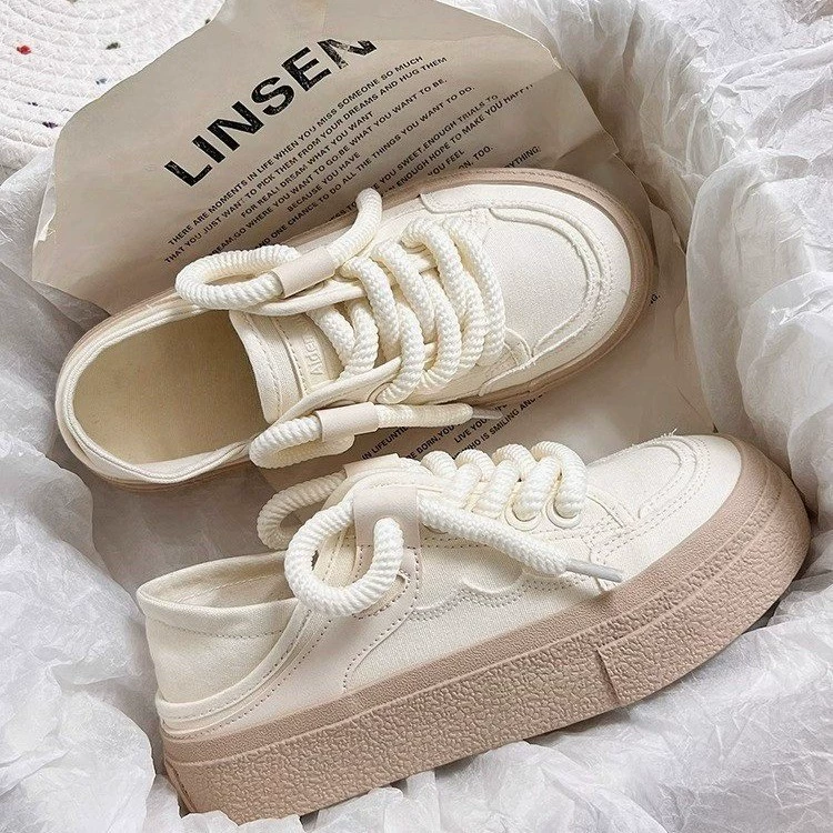 Женские парусиновые туфли с двусторонним каблуком 2024 года, весенне-летние новые нишевые универсальные белые туфли, Повседневные слипоны