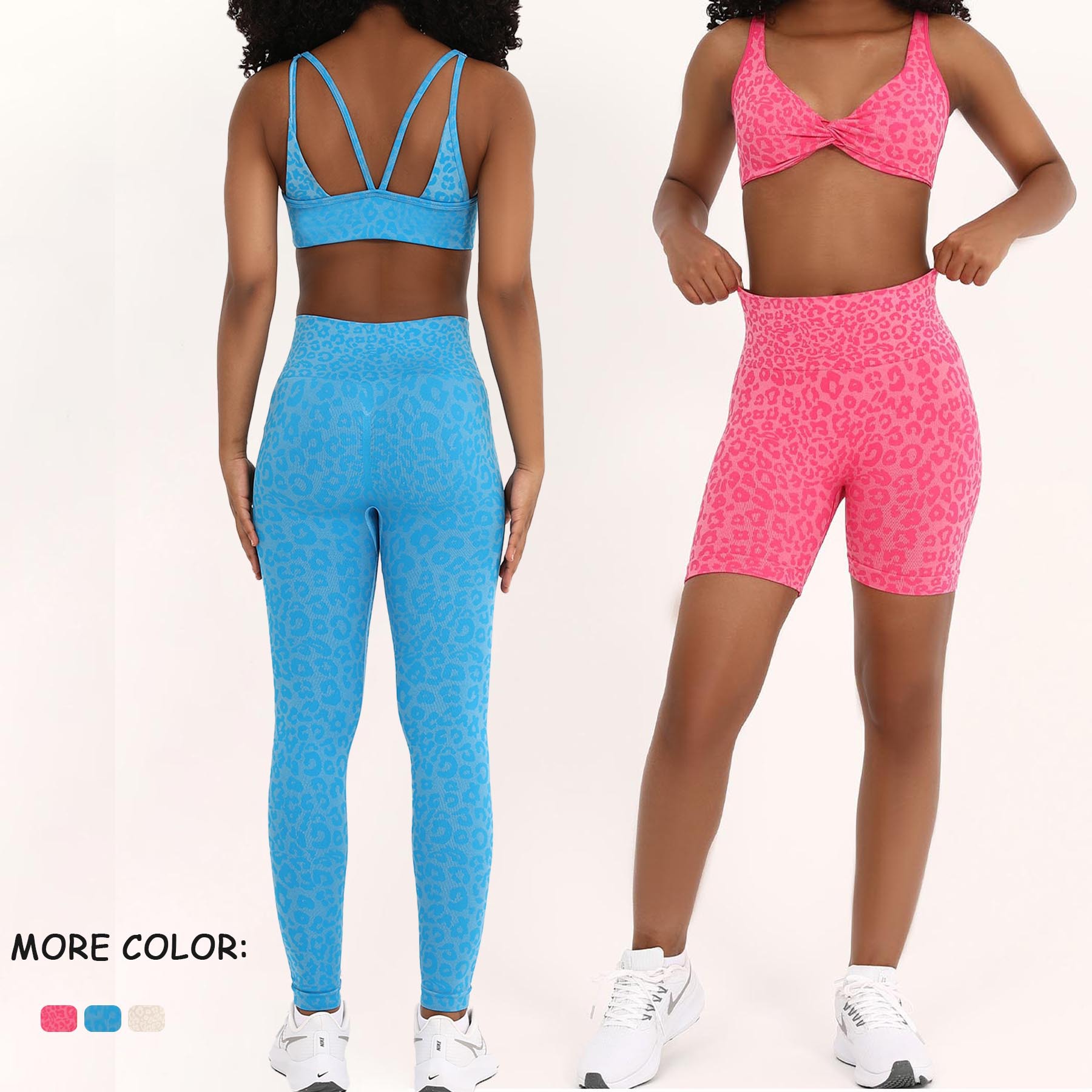 Gym Shark Same Style Yoga Set Aliexpress Hot Selling Sports Fitness Yoga Wear Leopard Print Jacquard Seamless Set