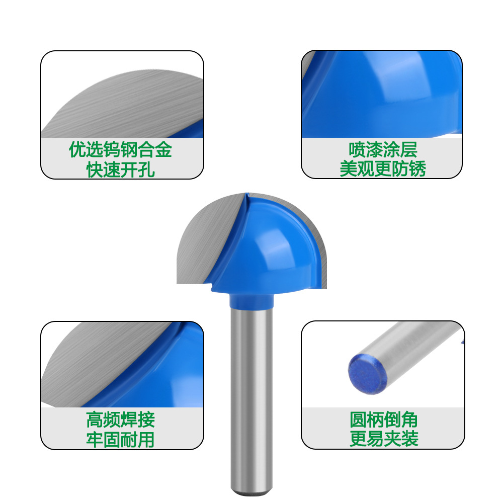 Azul 1/4 mango 6 mango redondo inferior cuchillo de encaje cabeza redonda cuchillo de carpintería semicírculo alivio cuchillo herramienta de carpintería ventas directas de la fábrica