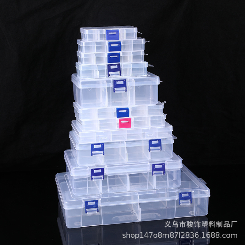 Caja de almacenamiento de escritorio de plástico de cuadrícula dividida 10 15 24 comparticiones botones transparentes accesorios de aparejos de pesca joyería cosmética caja de embalaje