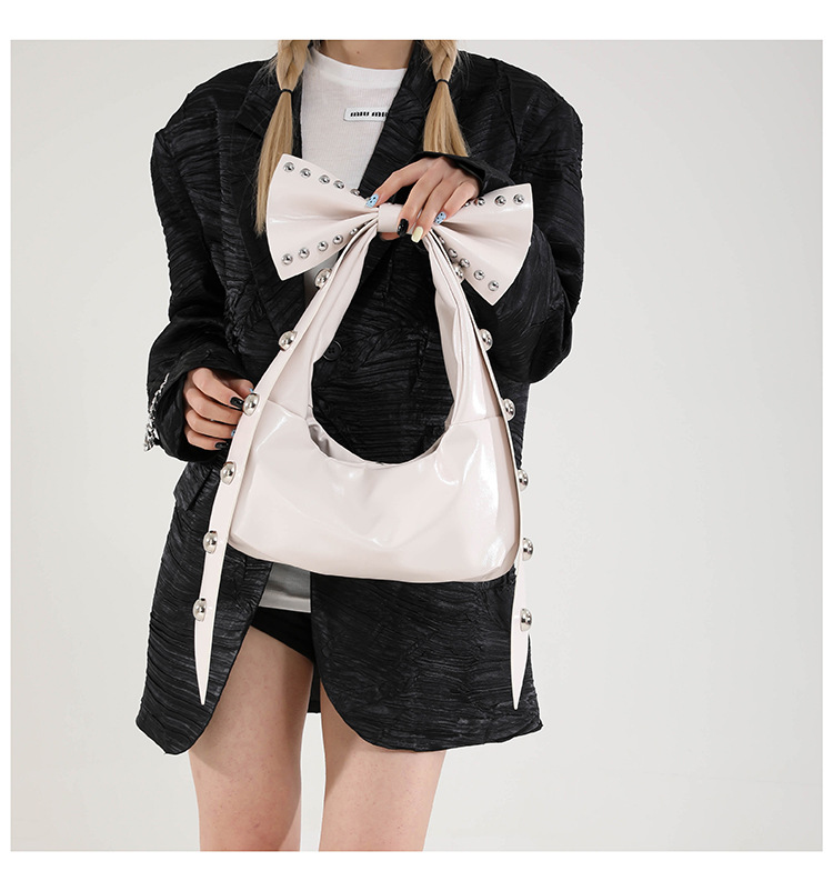 302g Weight Polyester Lining Material Zipper Closure Type Single Shoulder Strap Strap Type Shoulder Bag Bags Type Casual, Daily, Shopping Occasion Pu Leather Material Solid Color, Bow Knot Pattern All Seasons Season Women's Gender Streetwear Style Dumpling Shape Shape Women's Pu Leather Solid Color Bow Knot Streetwear Dumpling Shape Zipper Shoulder Bag 5