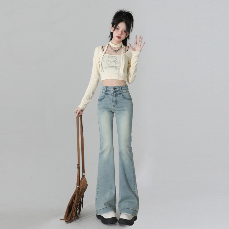 light blue Weila Jeans Women's Autumn 2024 New Arrival Cropped Straight Pants High Waist Small Bell Pants for Children