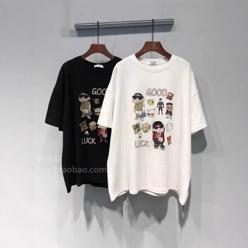 Korean Dongdaemun Plus-Size Chubby Girl mm New Cute Cartoon Pattern Loose Pure Cotton Short-Sleeved T-Shirt Women's Top