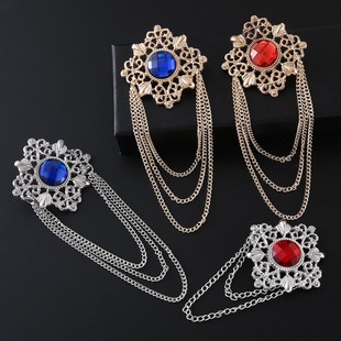 European and American Fashion Tassel Retro Chain Super Flash Rhinestone Brooch Men's Fragrant Style Tassel Collar Flower Jewelry Pin