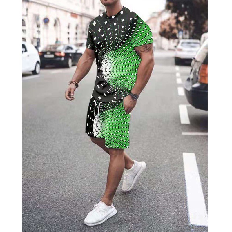 Comercio exterior europeo y americano nueva ropa de hombre traje 3D Amazon transfronteriza calle casual hombres pantalones cortos manga corta Camiseta cuello redondo