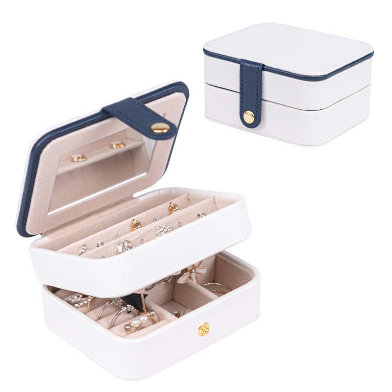 Caja de almacenamiento de joyas anillo portátil Ins con cremallera franela PU multi-capa pendientes collar caja de joyería