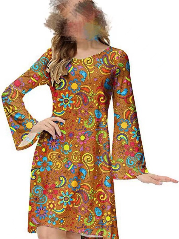 2025 Amazon Halloween 70S Hippie Disco Women's Dress with Headscarf 2025 Amazon Halloween 70S Hippie Disco Women's Dress with Headscarf