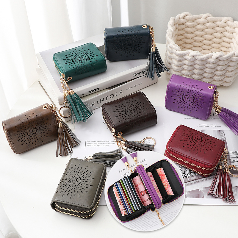 Exquisite Women's Tassel Short Wallet Organ Multi-Card Slot Bag New Double-Layer Compact Zipper Coin Clutch Bag