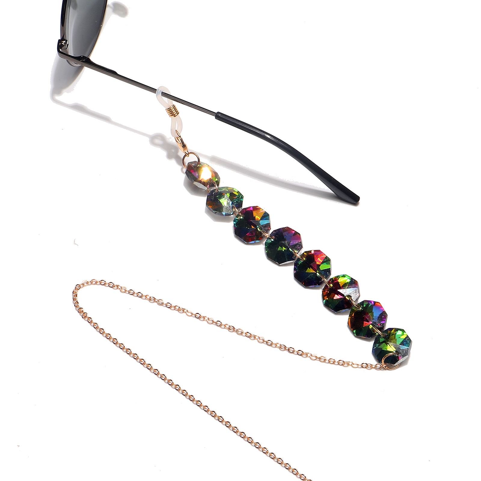 25g Weight Metal Material Transparent, Black Color Fashion Octagonal Crystal Multicolor Glasses Chain 4