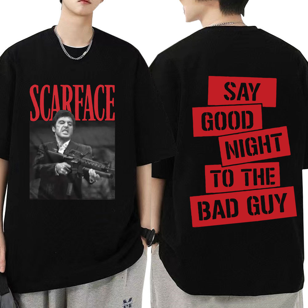 Película de los 90 "Scarface" Camiseta de Tony Montana a los malos, lema de buenas noches, camiseta gráfica