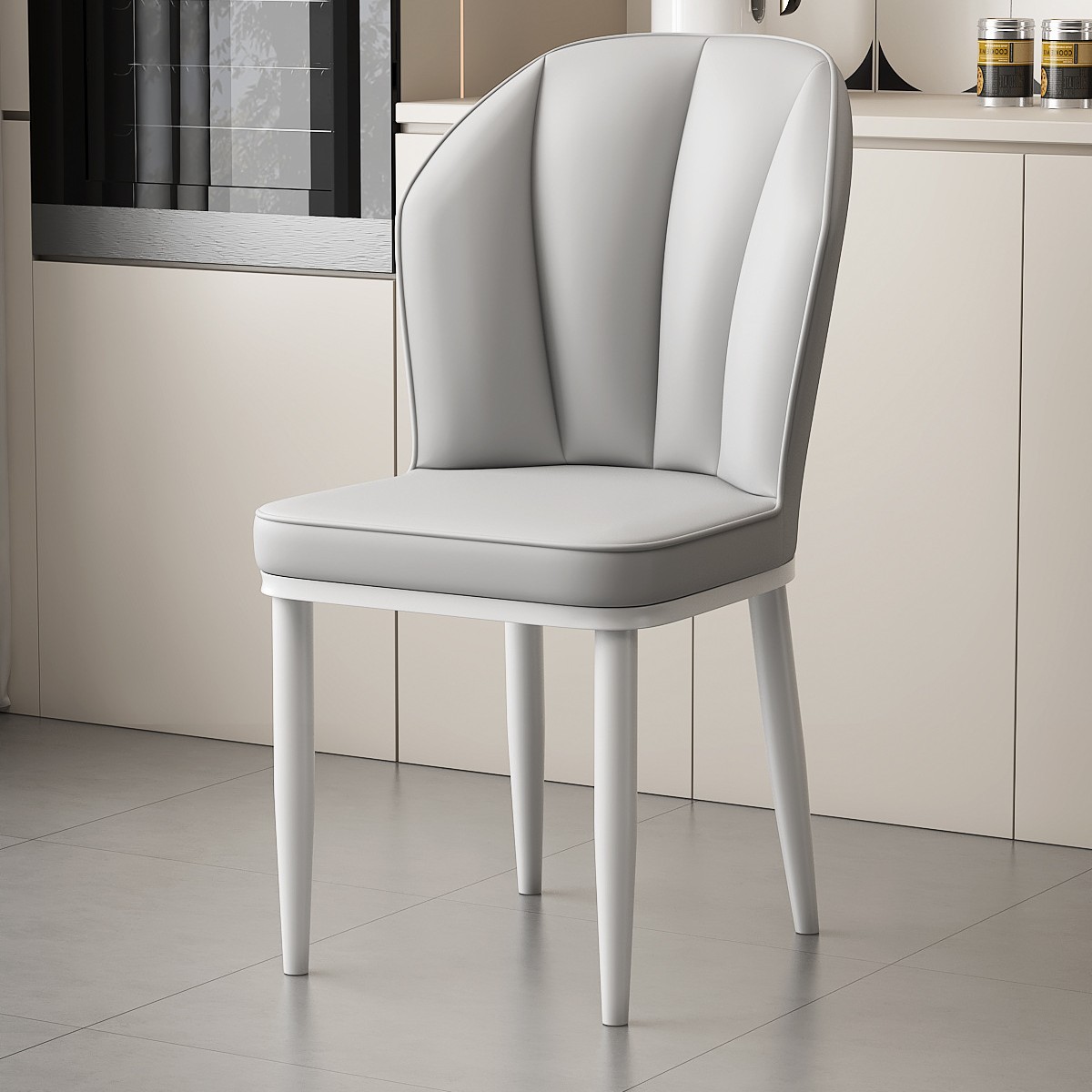 라이트 그레이-화이트 다리 [크림 스타일] 빵 의자 업그레이드 및 강화 버전