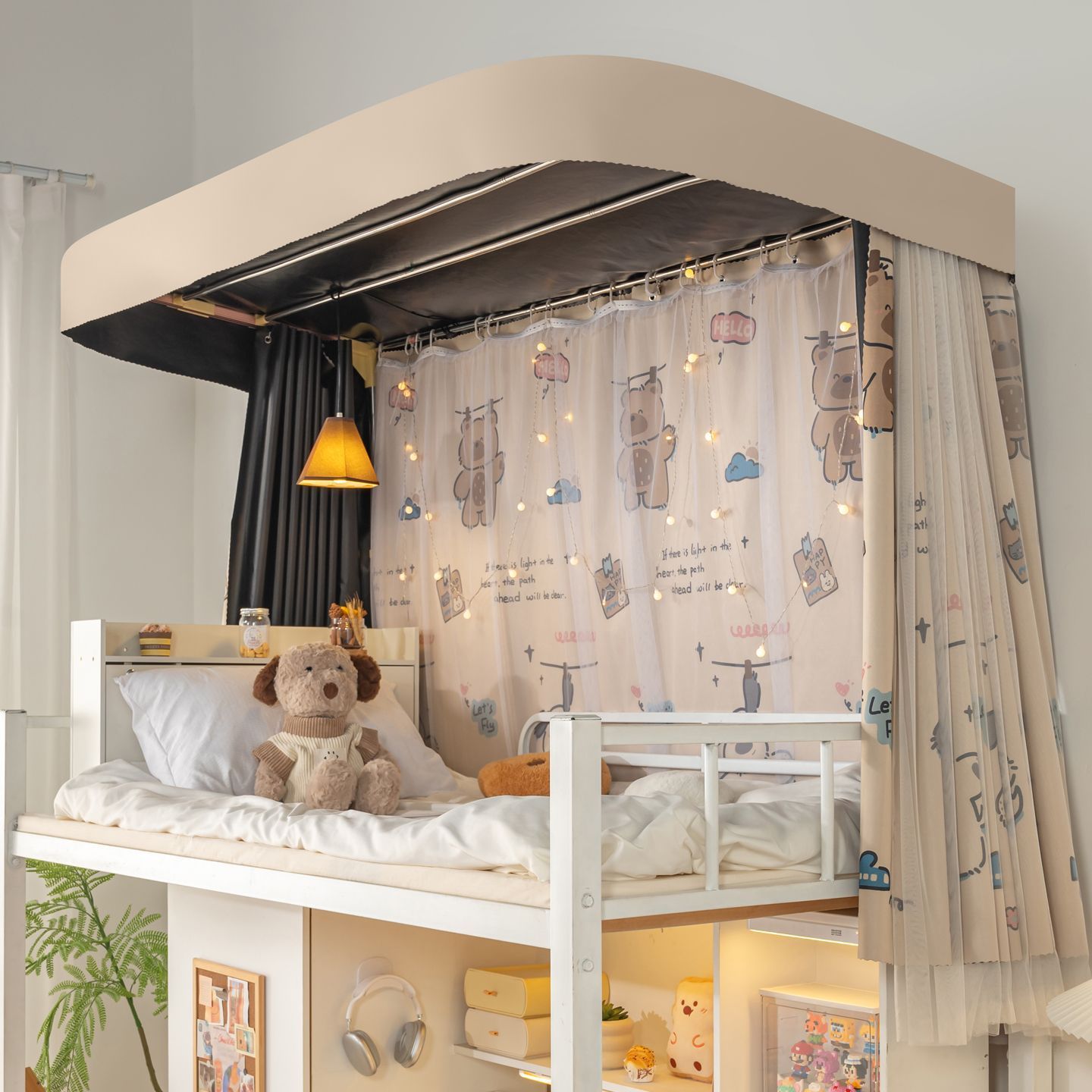 Cortina de cama de órbita de tipo u dormitorio de estudiantes universitarios fuerte cortina de sombrilla correa deslizante soporte cortina cama de dormitorio tela de envoltura