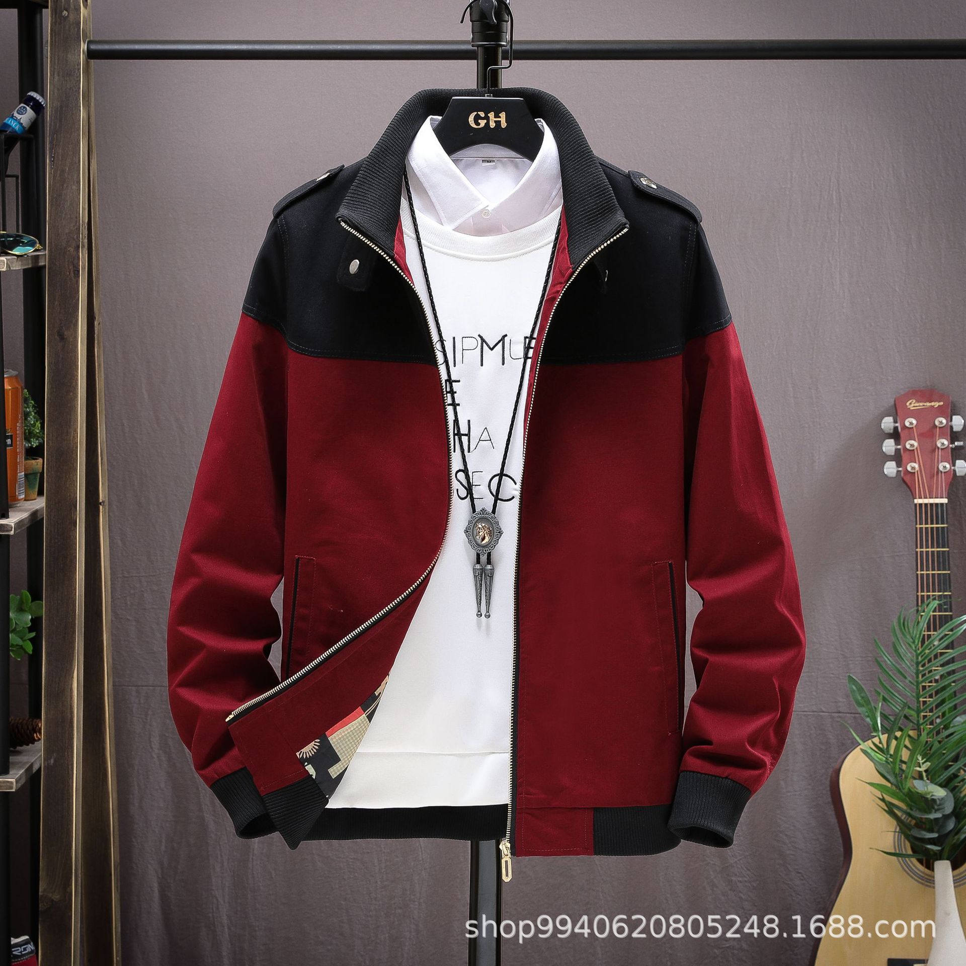 Colorblock Jacket Men's Jacket Spring Jacket Men's Thin Stand Collar Zipper Top WashedjacketOu Cross Border