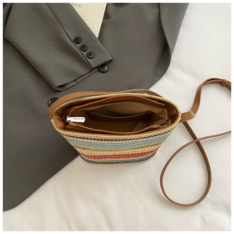 Fashionable small bag for women: New Summer 2025 colorful woven bucket bag, crossbody bag, vacation small single-shoulder bag undefined
