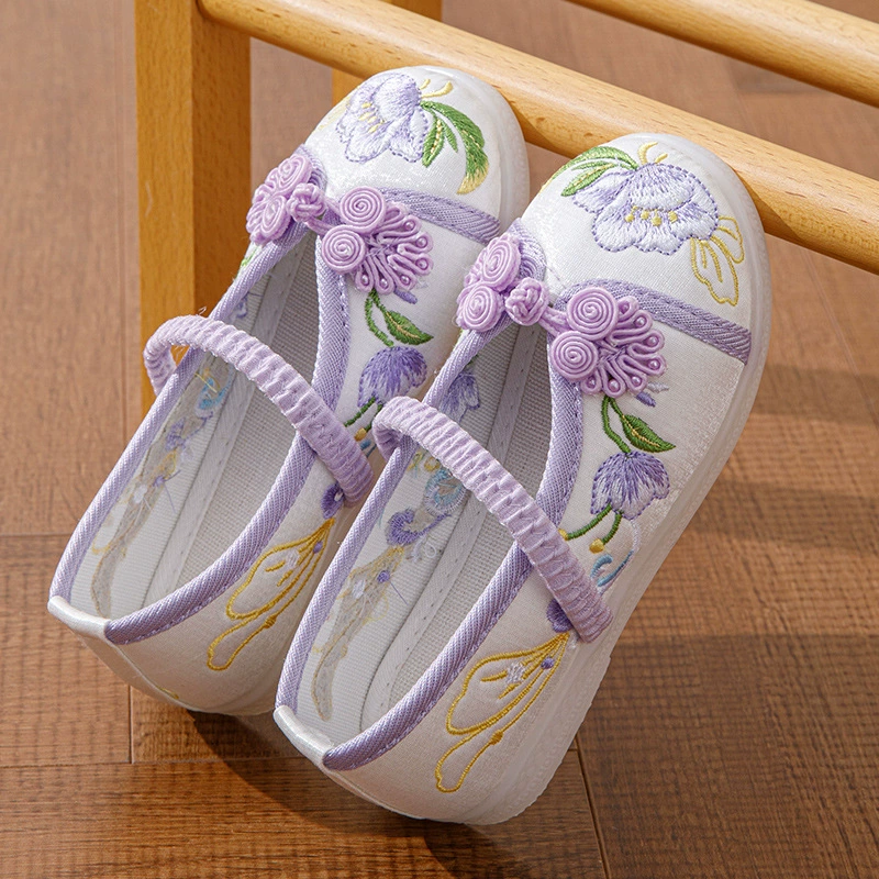 Туфли Hanfu для девочек, туфли с вышивкой, детские туфли принцессы в этническом стиле, старые пекинские весенне-летние детские традиционные новые туфли для выступлений.