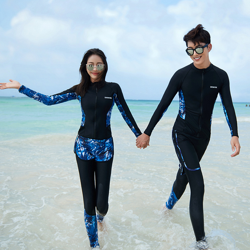 2022 새로운 한국 긴팔 비치 스플릿 수영복 여성용 보수적 인 하이 웨이스트 커플의 5 피스 수영복 여성용 Xingcheng