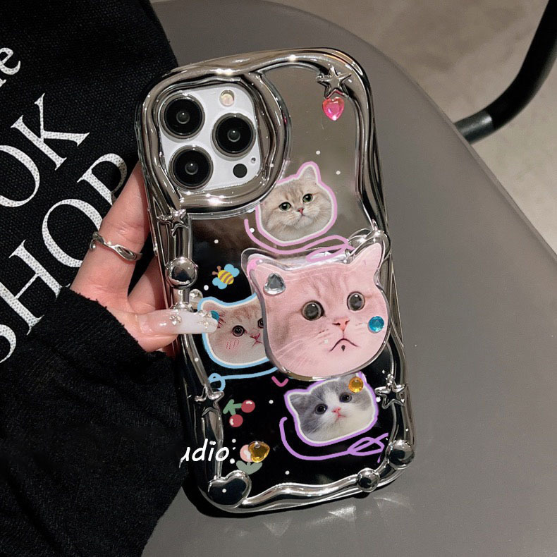 Electroplated Mirror Cat Apple 13 Mobile Phone Case Iphone14Promax Cute 12 Anti-Fall 11 Bracket Xr Female XS Electroplated Mirror Cat Apple 13 Mobile Phone Case Iphone14Promax Cute 12 Anti-Fall 11 Bracket Xr Female XS