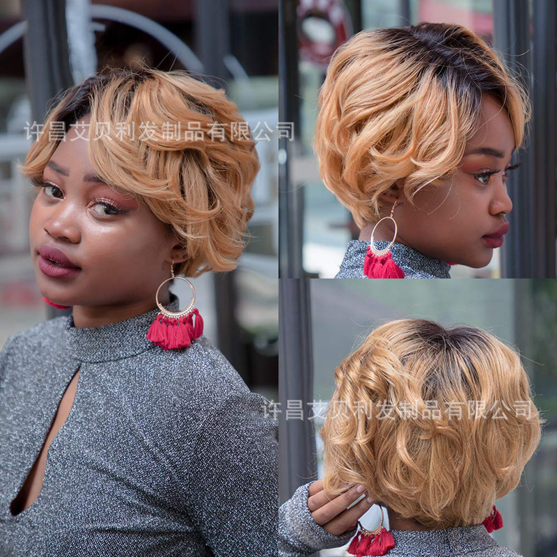 Blonde T-shaped front lace headgear Pixie Cut Human Hair Wig 13*1 real Hair Wig Blonde T-shaped front lace headgear Pixie Cut Human Hair Wig 13*1 real Hair Wig