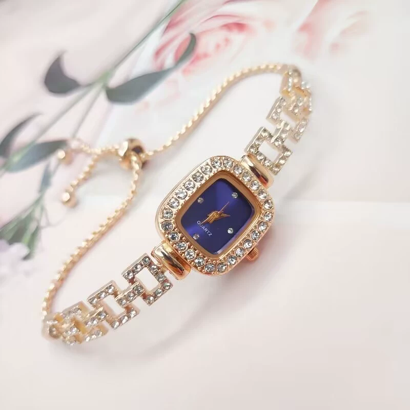 Square Swiss-Style Bracelet Watch, Crystal Accent, Adjustable Chain, Gold & Silver Options