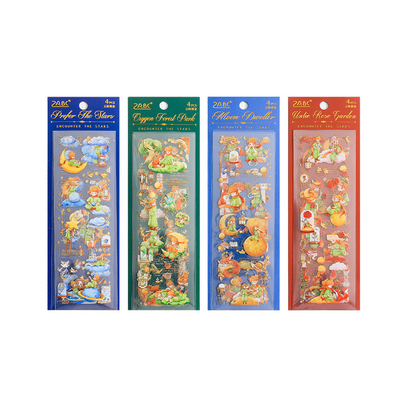 Encuentro con estrellas Pegatinas planas El principito estampado en caliente tridimensional Personaje de cuento de hadas Cuenta de mano Material de base Pegatinas 4 estilos