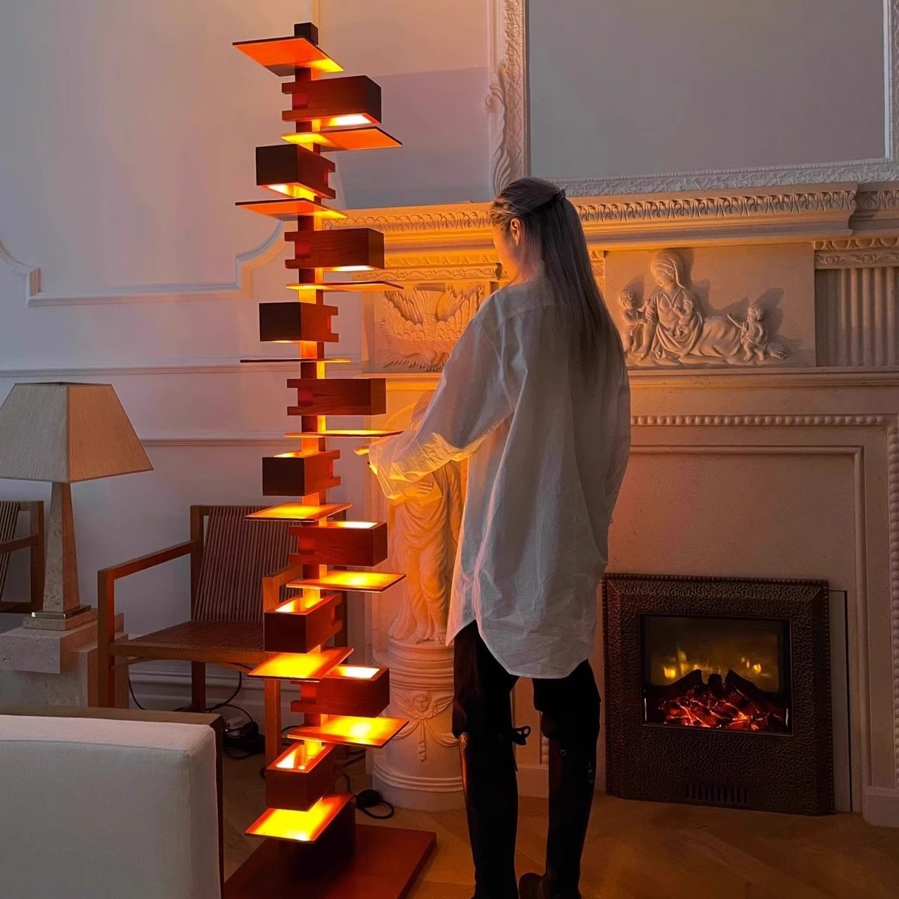 中古法式Frank南洋风流水别墅原木侘寂风客厅落地灯复古设计师灯