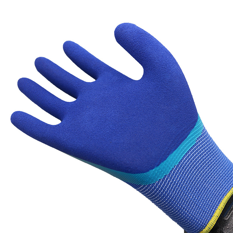 Lu Gong Guantes de protección laboral antideslizantes pulverización de sal goma de doble capa resistente al desgaste duradero y transpirable guantes de trabajo esmerilados guantes de protección