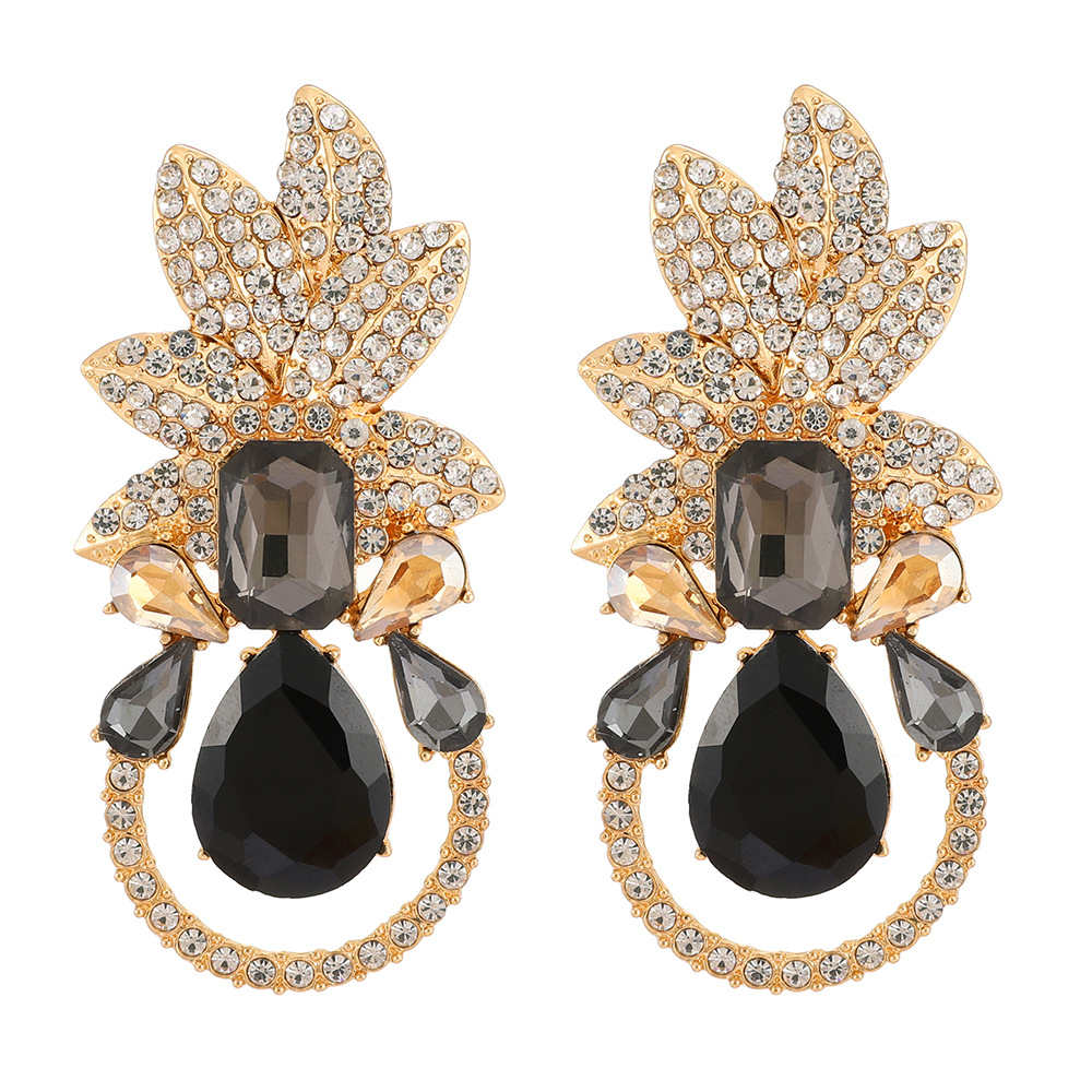 Elegant Luxurious Lady Leaf Alloy Inlay Artificial Gemstones Women's Earrings display picture 5