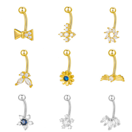 Cross-border new style copper-inlaid zircon navel nails for women with personality, butterfly, flower, star, eyebrow nails, lip nails, piercing jewelry