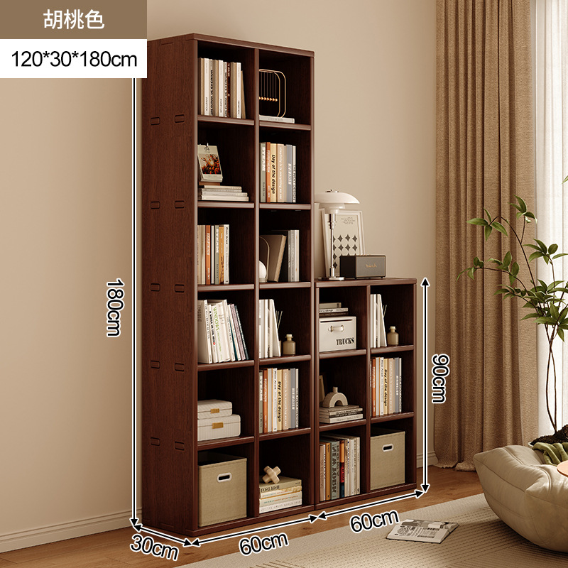 Estante de madera sólida toda la pared del gabinete de libros integral hasta la parte superior para la sala de estar color nuez pared completa gabinete de exhibición doméstica