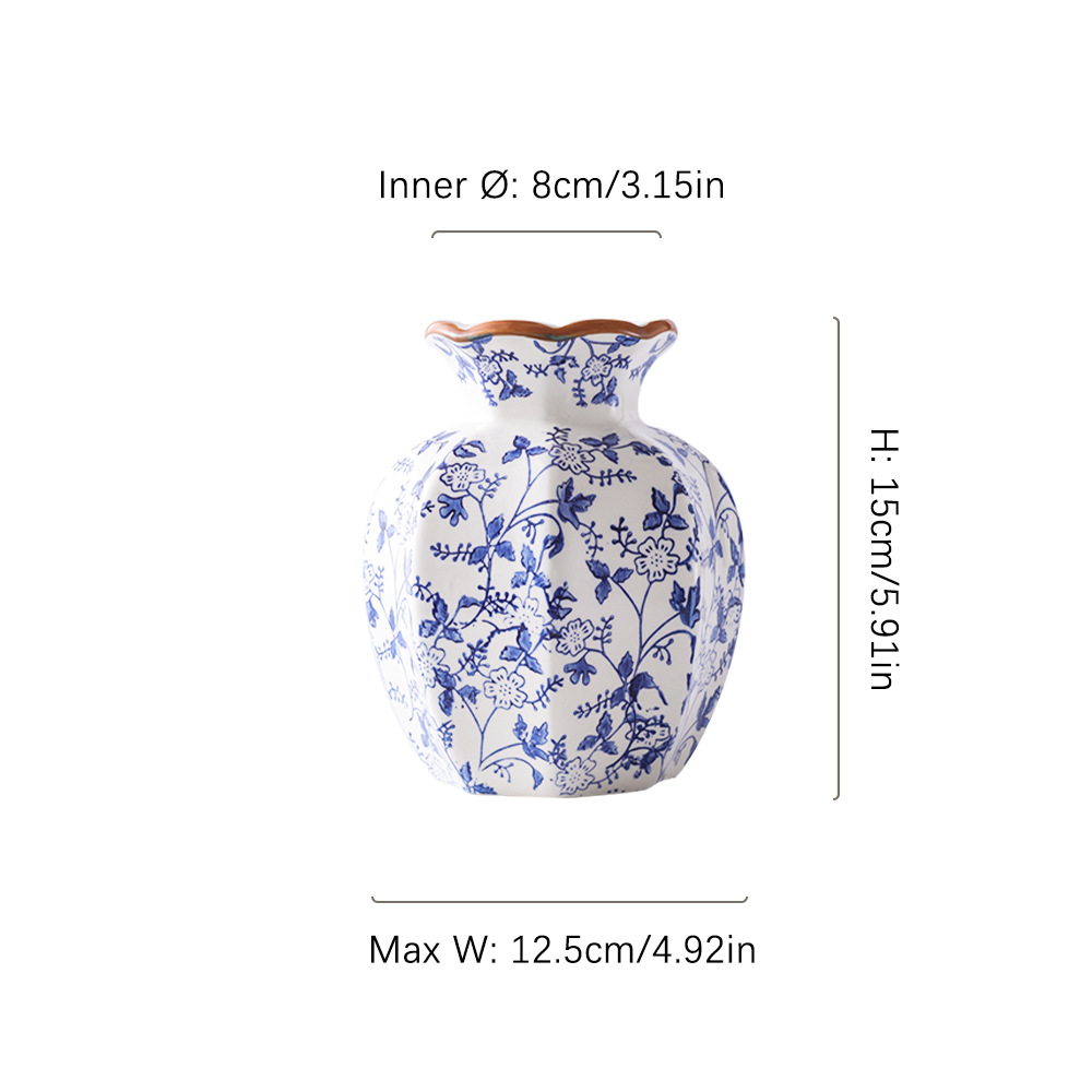 Botella octogonal - pequeña - llena de flores azules