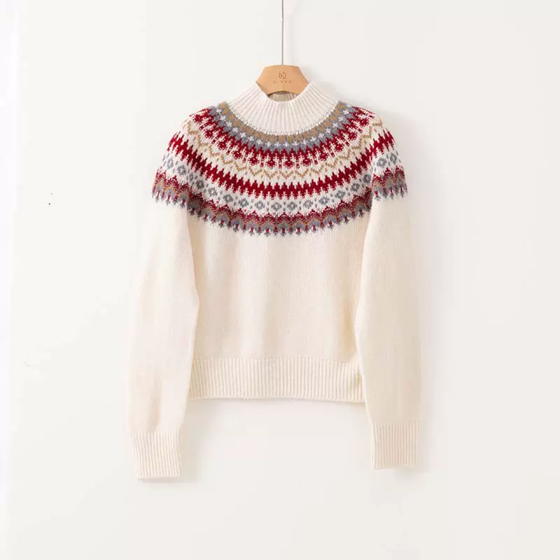 慵懒费尔岛双股加厚针织羊毛衫女秋冬新款软糯套头宽松针织衫上衣