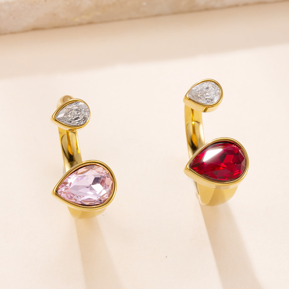 Anillo de acero inoxidable de moda europea y americana, anillo en forma de gota de diamantes de colores de fundición, anillo de apertura de circón de todo fósforo de lujo ligero