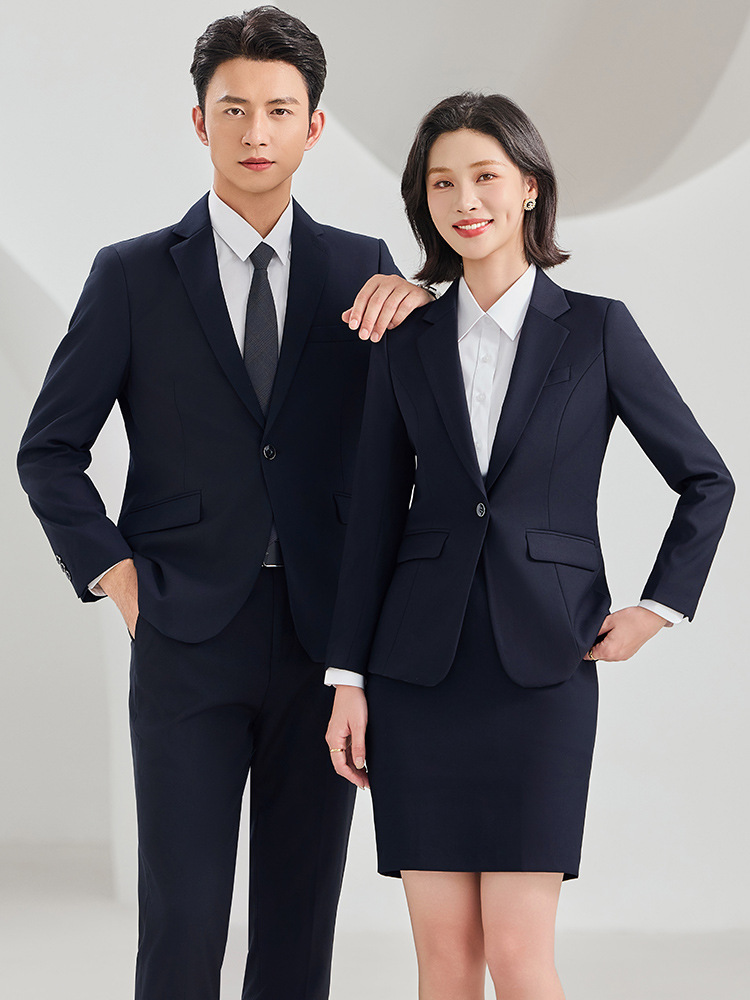 Women's navy blue suit + pants + 698 white shirt