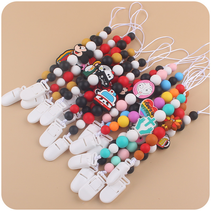 Nuevo bebé de dibujos animados animal pequeño mordedor creativo DIY lindo silicona mordedura molar Cadena de pezón cadena anti-caída