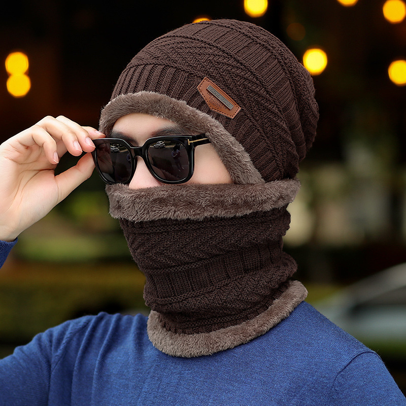 Conjunto de gorro y bufanda para hombre y mujer, gorro de lana tejido cálido para invierno, gorro de algodón estilo coreano con protección para las orejas, gorro de lana gruesa.