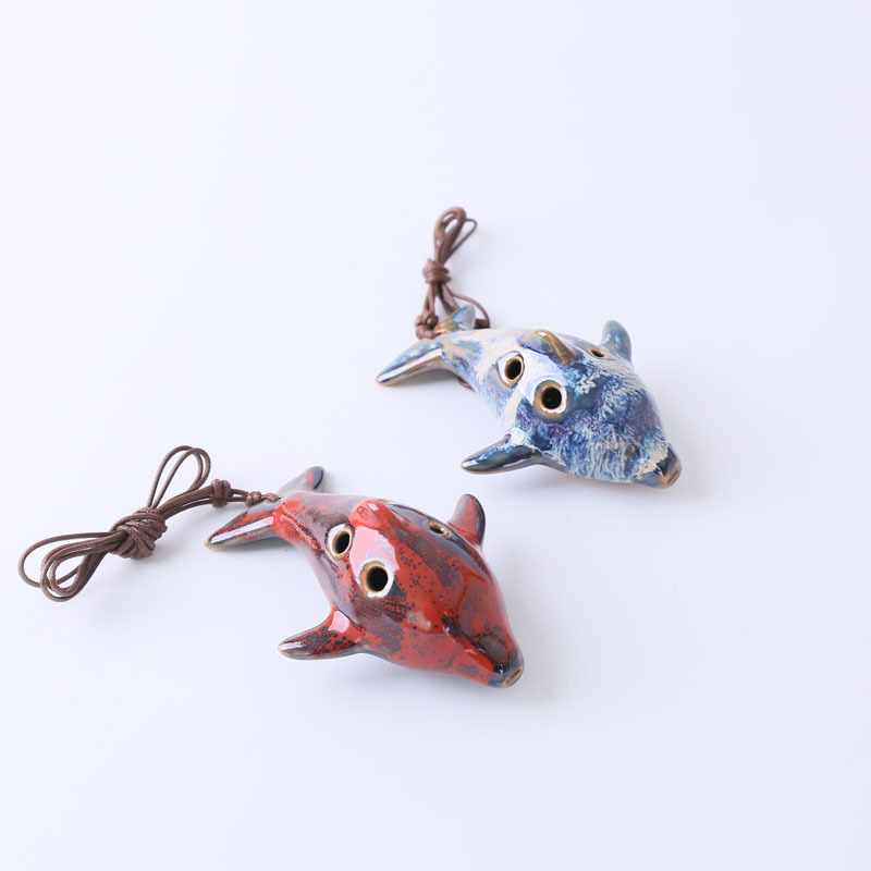 Cartoon pottery flute six-hole kiln changes dolphin pottery flute lanyard scenic spot best selling toy crafts Foreign Trade Ceramics