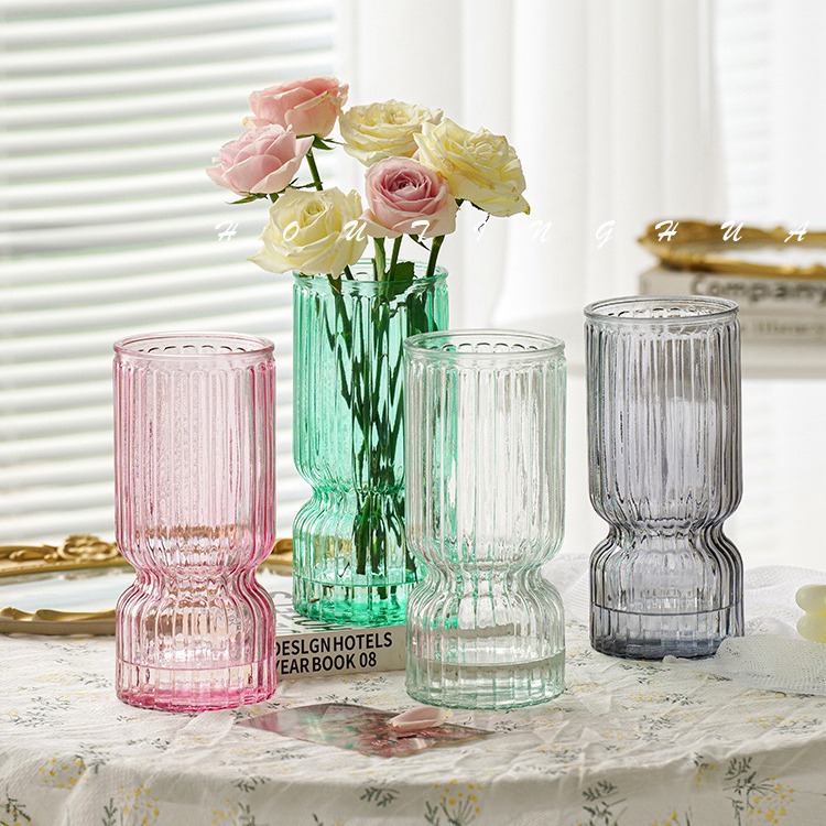 Europa simple vasos de vidrio transparentes grandes flores acuáticas rosas lirios arreglos de flores decoración vasos de sala de estar